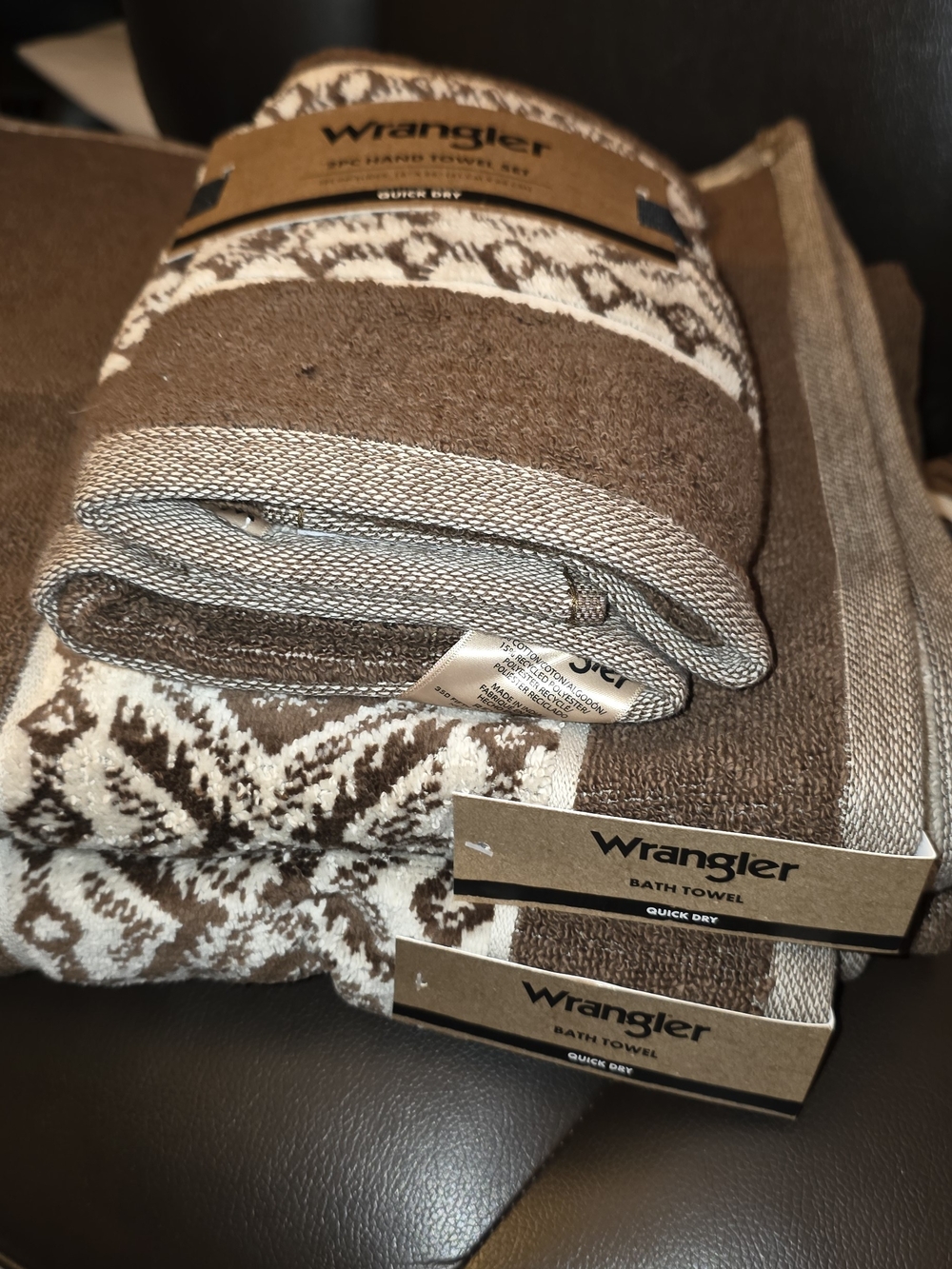 Wrangler Brown and Cream Patterned Bath Towel Set